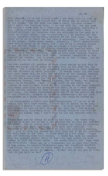 Fantastic Hunter S. Thompson Letter Signed From 1964, With Additional Autograph Note -- ''...Personal Journalism is the Wave of the Future...''